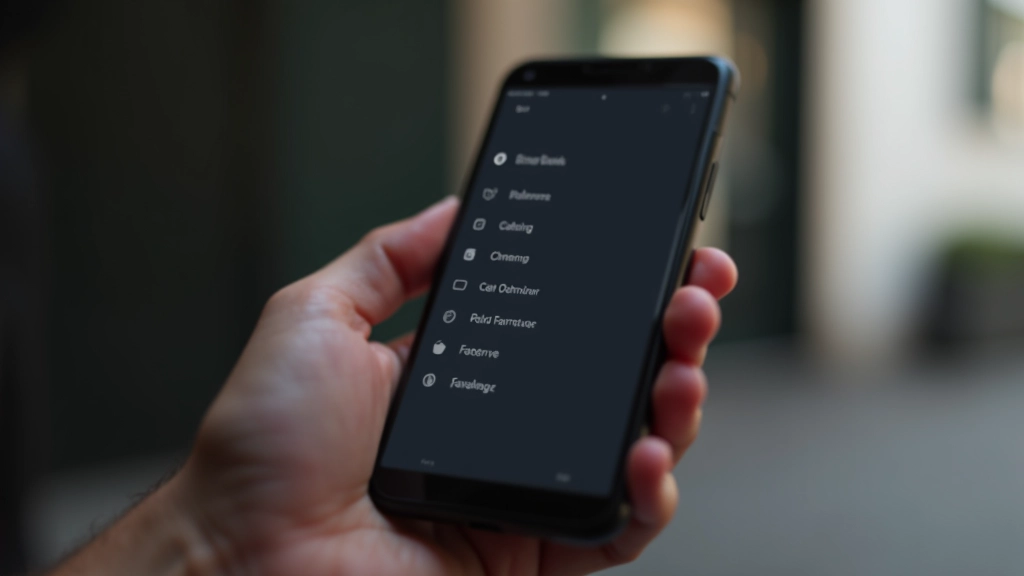Menu mobile com hamburger icon, menu aberto em drawer lateral mostrando itens bem espaçados e botões de ação destacados